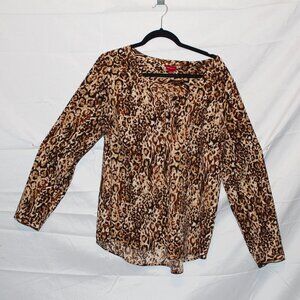 Merona, Blouse, XXL, Leopard Print, Half-button, Scoop Neck, Lightly Used